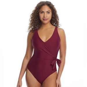 Birdsong NEW wrap underwire swimsuit in color plum pie size 16 D/DD